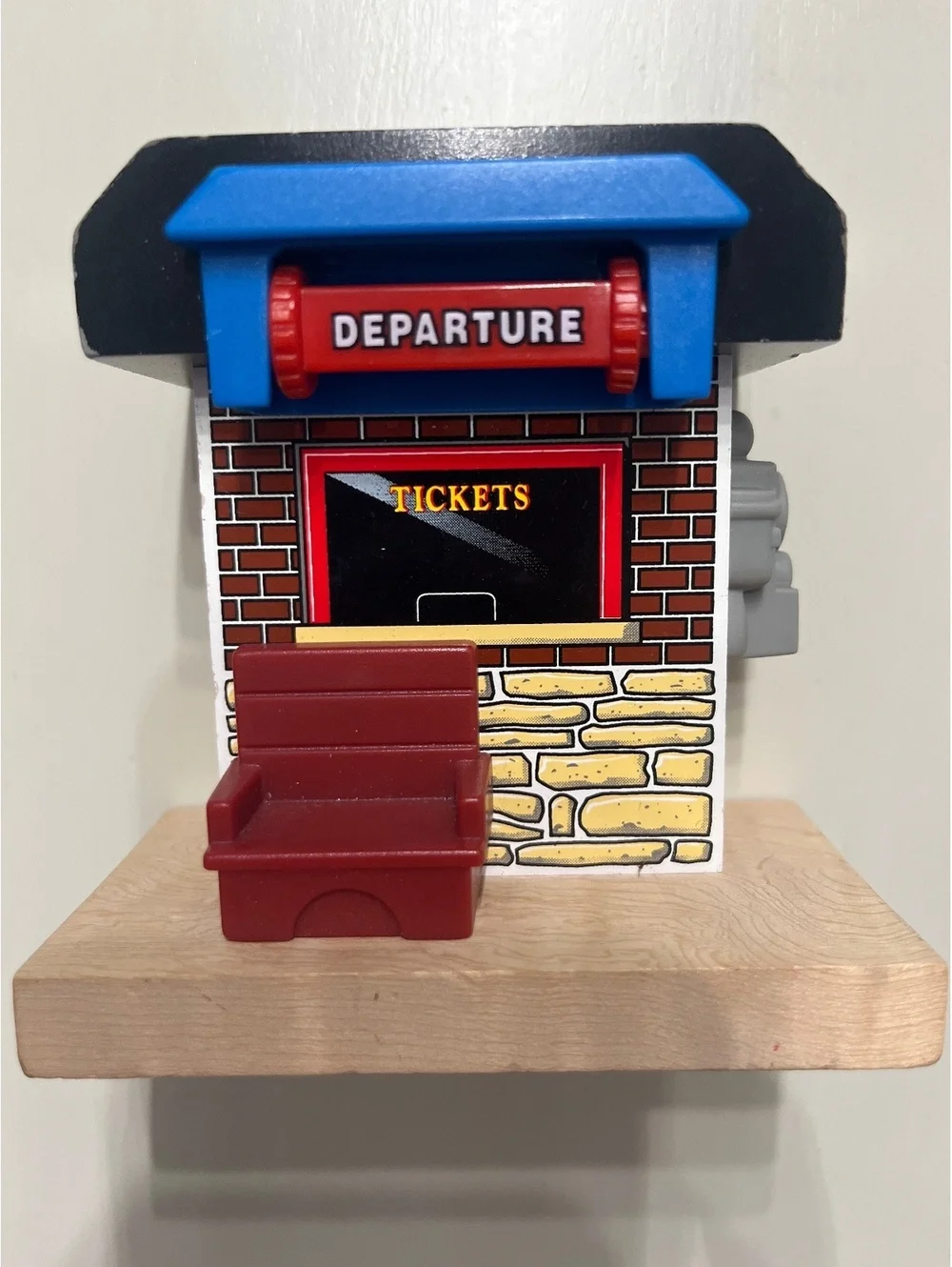 Ticket Booth Station Thomas & Friends Wooden Railway Departure Sign with Bench